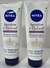 2 Nivea Sensitive Radiant Face Body Cream Shea Butter Aloe , 6.8oz each