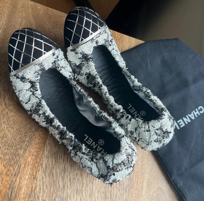 Chanel tweed ballet flats women shoes