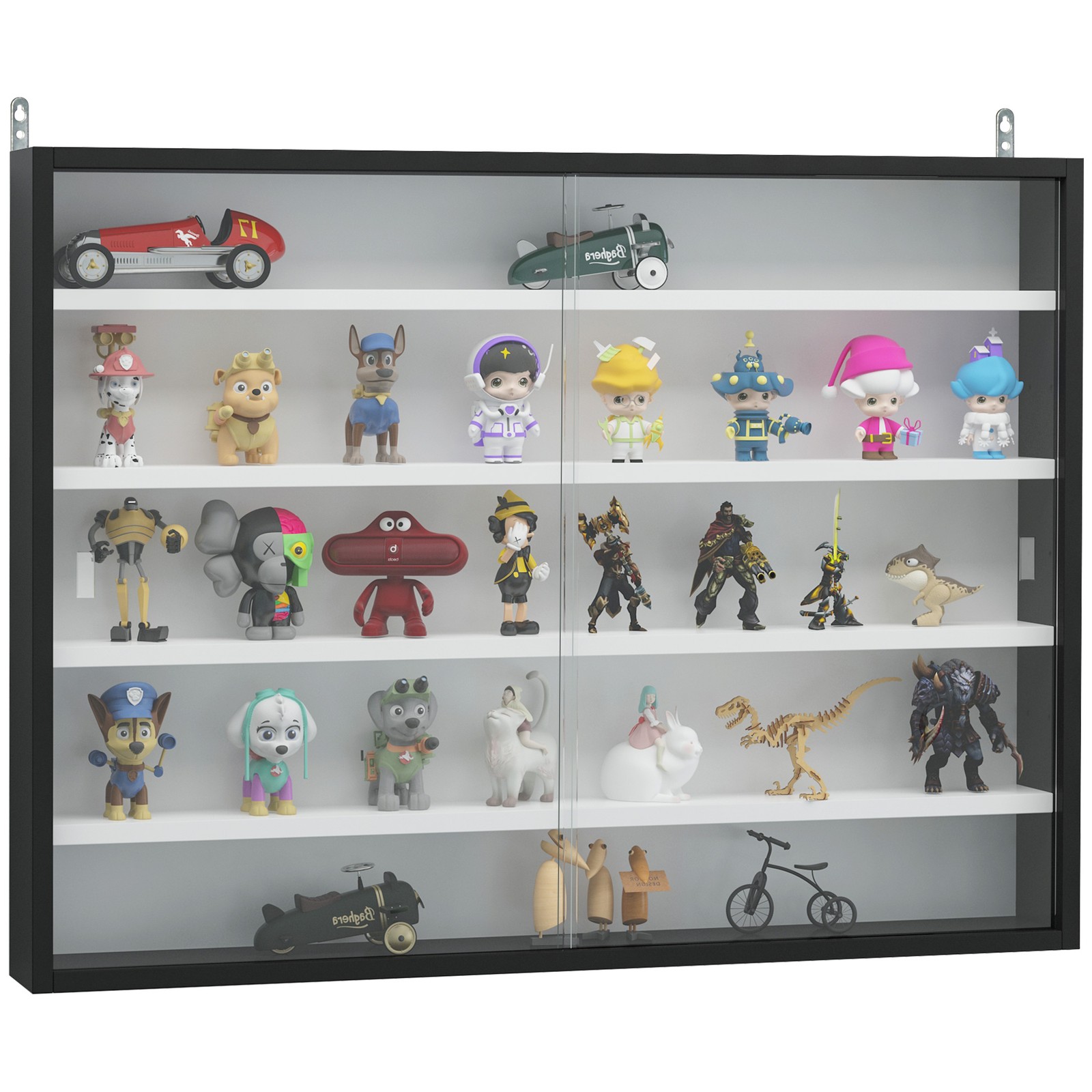 5-Tier Wall Shelf Display Cabinet Case with 2 Glass Doors and Adjustable Shelves