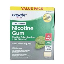 Equate Nicotine Gum 4mg UnCoated MINT FLAVOR Count 170 Pieces CT Exp 03/26