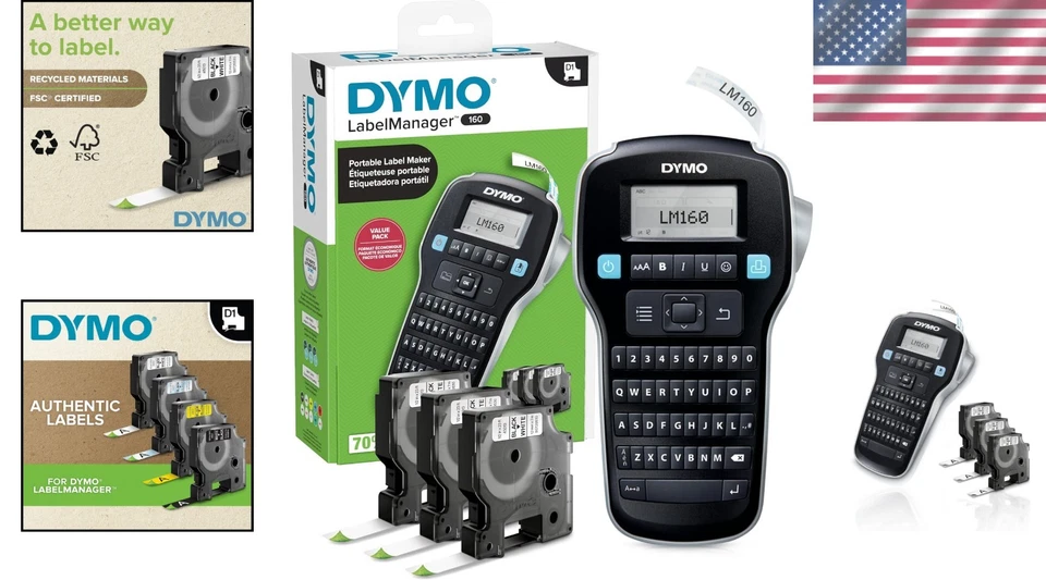 Dymo LabelManager 160: Customizable Portable Labeling Solution with 3 Tapes - Image 2 of 4