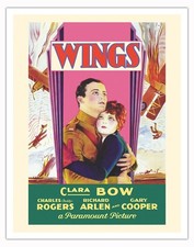 Wings - Starring Clara Bow and Gary Cooper - Vintage Film Movie Poster 1927