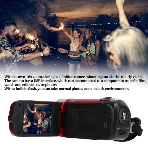 Red Video Camera Camcorder Full HD Camera Recorder 270° Rotation 2.7in Color Set - Picture 9 of 12
