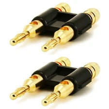 2 Pcs Dual Banana Plug Space Audio Speaker Wire Cable Connector Open Screw Gold
