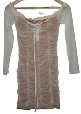 NWT Fashion Nova Maura Mesh Dress White Off Shoulder Long Sleeve Midi Size Large