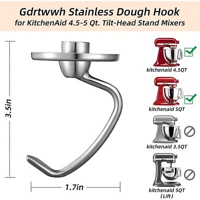 Stainless Steel Dough Hook Attachment for 4.5-5 Quart Tilt Head Stand Mixer,  BK7