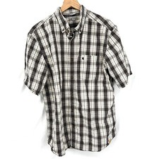 Carhartt gray black red plaid relaxed fit button down shirt short sleeve work L