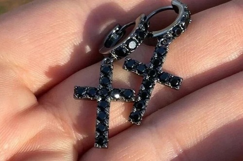 Moissanite Black Oxidized Simulated Drop Dangle Cross earrings Gift For Her - Picture 3 of 4