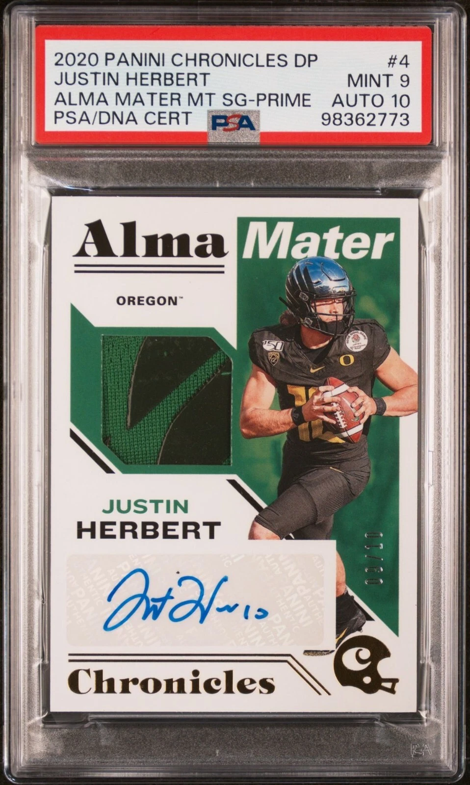 Justin Herbert Panini Chronicles Draft Picks Alma Mater Materials Signatures #4 Prime