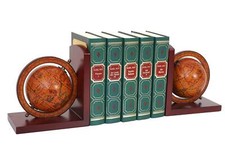 2er-Set Buchstützen HWC-B79, Stütze für Bücher Globus Weltkugel, braun