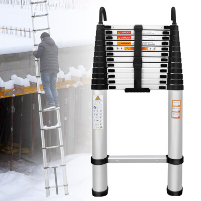 5m/16.4ft Telescopic Extension Ladder Extendable Collapsible Step Ladders & Hook