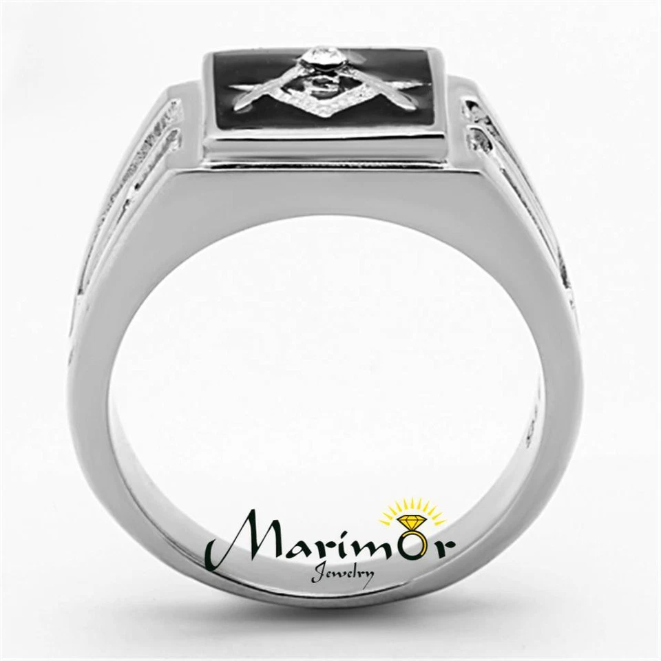 Men's Stainless Steel Tusk 316 Crystal Masonic Lodge Freemason Ring Band Sz 8-13 - Image 3 of 4