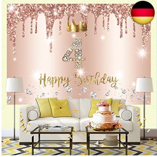 4, Geburtstag Mädchen Deko, Vierter Geburtstag Banner Roségold, Happy 4th B - Bild 6 von 6