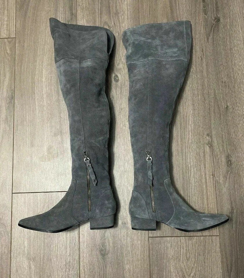 $198 EUC Splendid Poet Leather Over The Knee Boots, Gray, Size 6.5 festival boho - Image 2 of 4