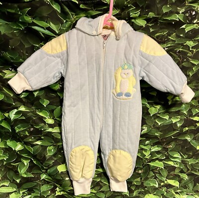 Vintage Child Wise Infant Doll Hooded Snowsuit Cotton Blue Penguin Baby 0-6 M