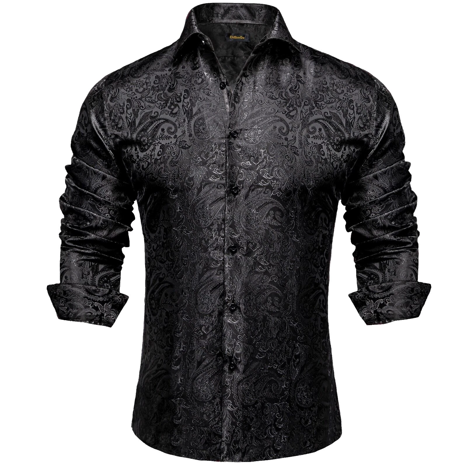 Negro 100% seda Camisas de vestir para hombres