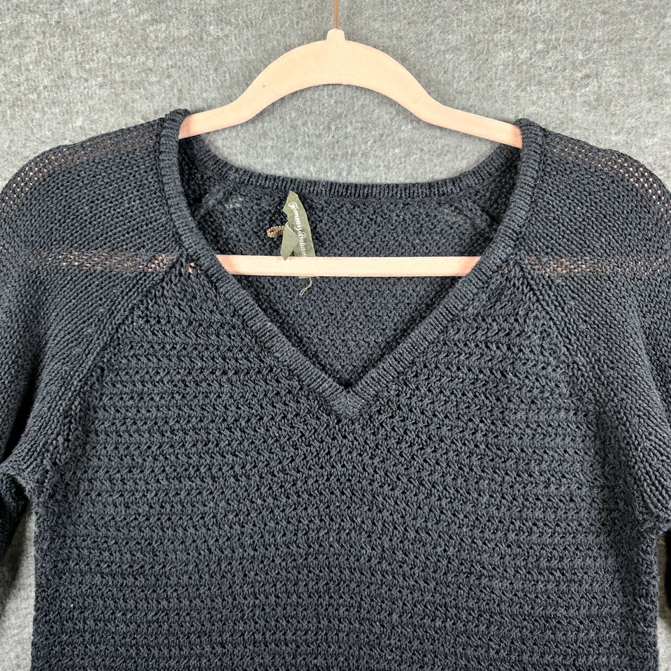 Tommy Bahama Suéter Tejido Abierto Para Mujer L Cuello Redondo Negro Red de Pescado Cárdigan Foto 2 de 4