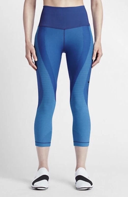 NIKE WOMEN S ZONED SCULPT TIGHTS FIT CAPRI TIGHTS TRAINING BLUE SIZE XS