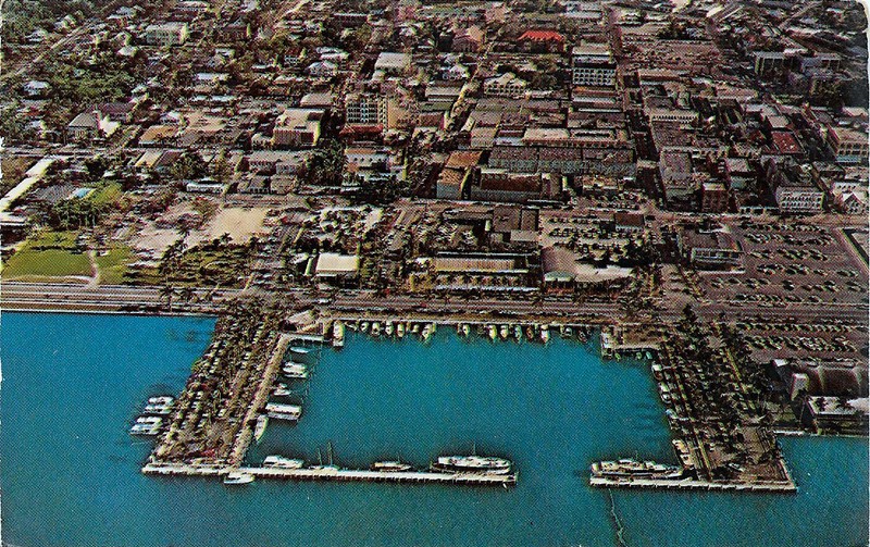Old Florida Postcard - Fort Myers, Aerial View of City Yacht Basin and Downtown