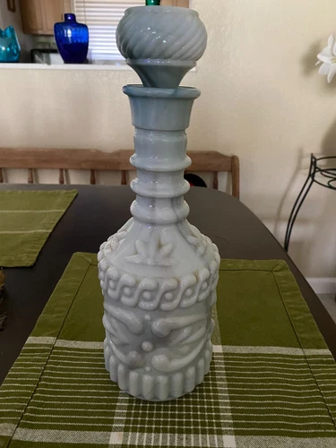 Vintage Retro Milk Glass Liquor Bottle with Stopper Decanter