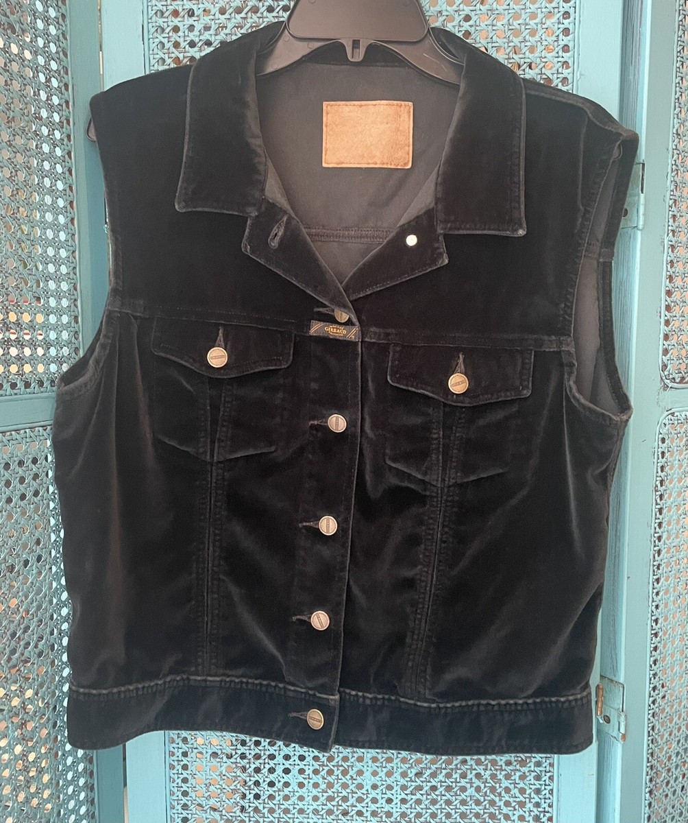 トップス 90s archive GIRBAUD black velours vest VTG Girbaud Vest Womens Large Black Velour Velvet Marithe