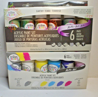 (2) Testors 6 Pack Acrylic 2 oz Paint - 297583 & 297584 - Testors Craft - NEW
