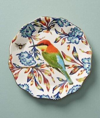 Anthropologie SET/2 Plates LOU ROTA Dessert NATURE TABLE Bird