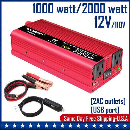 Kit Onduleur 2000W Crête 12V Vers 110V/220V/240V - Convertisseur De Voiture Avec Port USB, Neuf, Idéal Pour Camping Ou Dépannage !