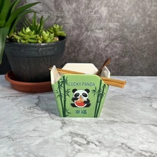 Chinese panda Takeout Box Style Porcelain Bowl With Chopsticks Square rice Box