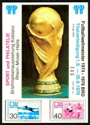 BRD AUSSTELLUNGS-BLOCK 1978 KOBLENZ SPORT & PHILATELIE FUSSBALL SOCCER m3532 - Bild 1 von 2