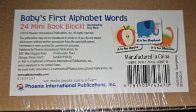 Baby's First Alphabet Words'' Book Set -24 Mini Book Block by Phoenix Int