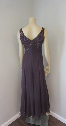 ALYCE Designs Purple Silk Maxi 10 Vintage Beaded Sleeveless Formal Gown BR49 - Picture 4 of 5
