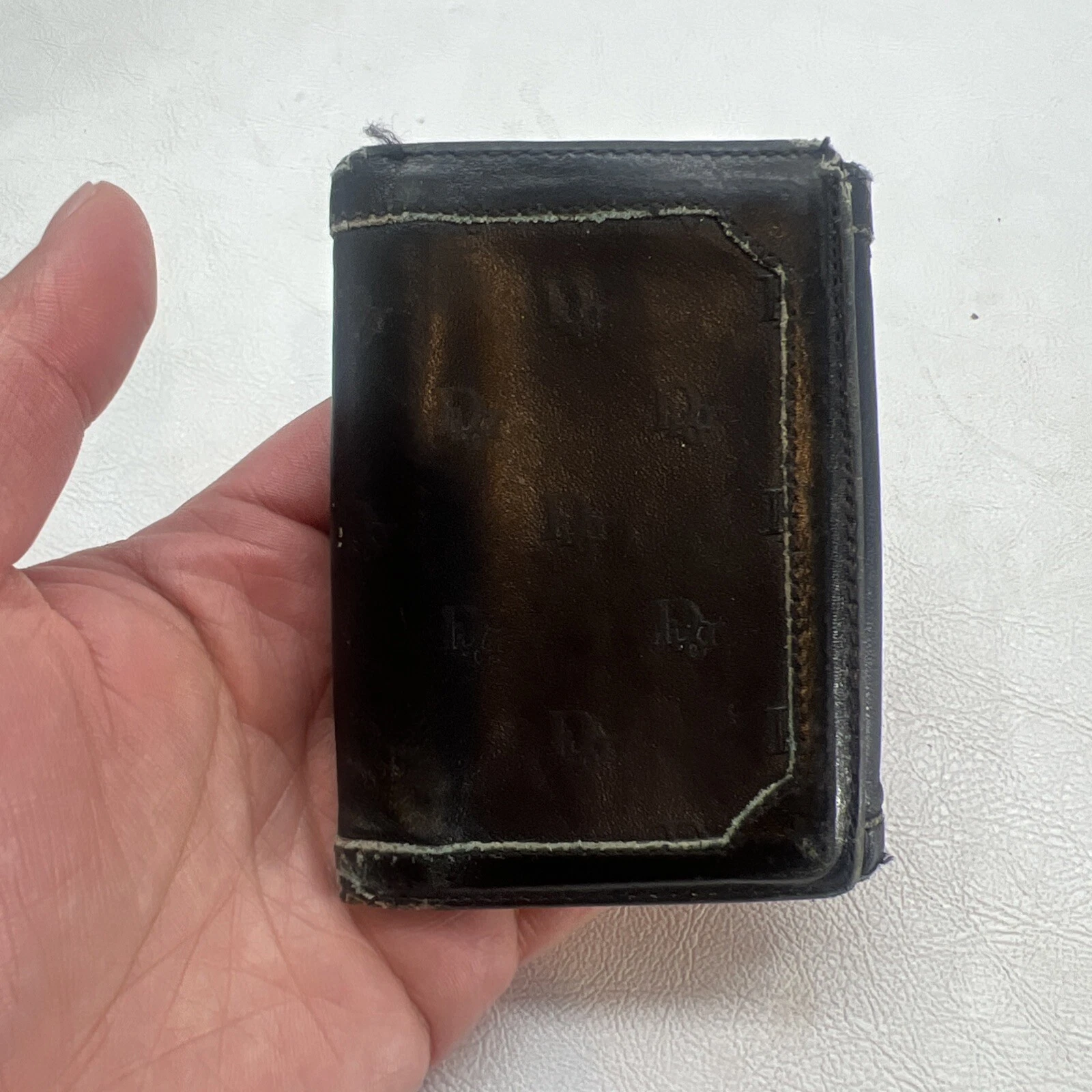 Portefeuille homme vintage Christian Dior slim cuir noir triple créateur classique
