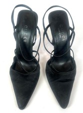 GUCCI TOM FORD BLACK SATIN POINTED TOE STRAPPY STILETTO HEELS SANDALS PUMP EU 37