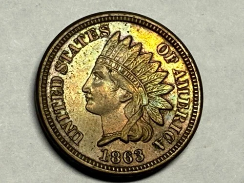 1863 copper-nickel INDIAN HEAD U.S. Cent. XF-AU, light old cleaning. #q1