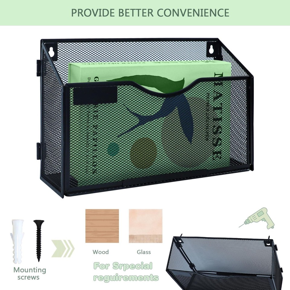 Black 1 Tier A4 Metal Mesh Hanging Wall File Holder Magazine Document ...