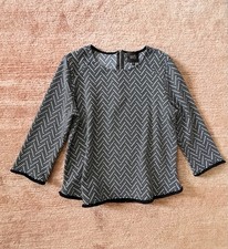 W5 Black White Chevron Knit Top 3/4 Sleeve Stretch Size M Made in USA