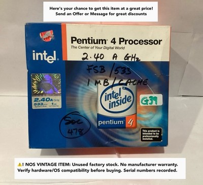 Intel Pentium 4 2.4A GHz Socket 478 CPU 1MB 533 FSB SL88F Vintage NOS Sealed Box