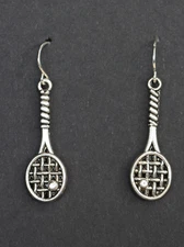 Tennis Racket Charm Earrings 925 sterling silver hooks pewter charms 1 1/2"