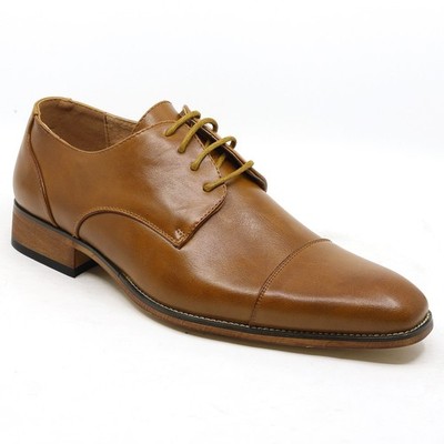 Tan Brown Men's Dress Shoes,  Lace-Up Oxford Style, Cap Toe Design