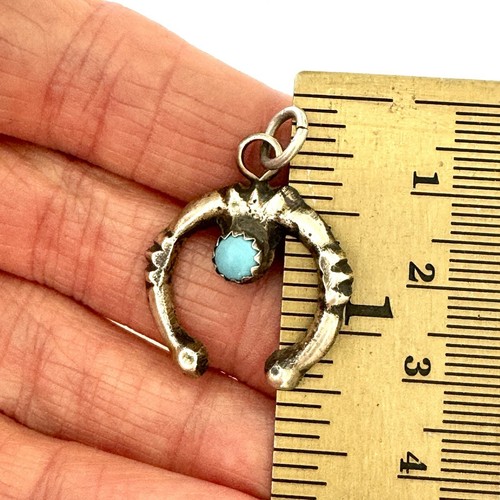 Small Navajo Naja Turquoise Pendant 1in Sterling MATTE Dark Charm Native Amer - Picture 2 of 5