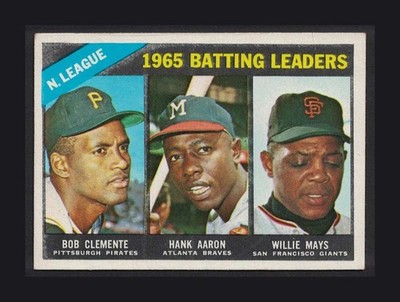 1966 Topps #215 League Leaders Roberto Clemente (Bob) Hank Aaron, Willie Mays VG