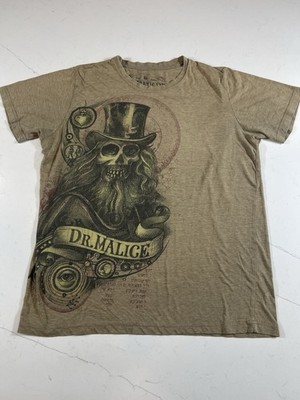 Heretic 13 Dr. Malice Skull Top Hat Graphic T-Shirt Men s Medium Brown 