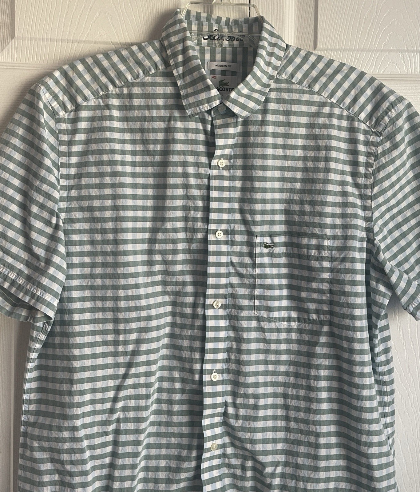 Lacoste Men’s Modern Fit Green Striped Shirt Sleeve Button Up Shirt Size 42 (L) thumbnail 4