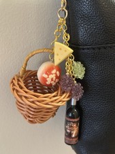Handmade Picnic Basket Wine Cheese Grapes In The Park Romantic Bag Charm