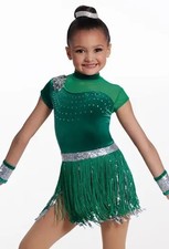 Weissman Showtime Super Fabulous 16724 Green Velvet Sequin Fringe Dance MC 10/12
