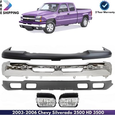 Front Bumper Chrome & Fog Lights Kit For 2003-2006 Chevrolet Silverado 1500