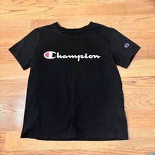 Kids Champion Authentic Athleticwear T Shirt Black Size 6 Short Sleeve Logo