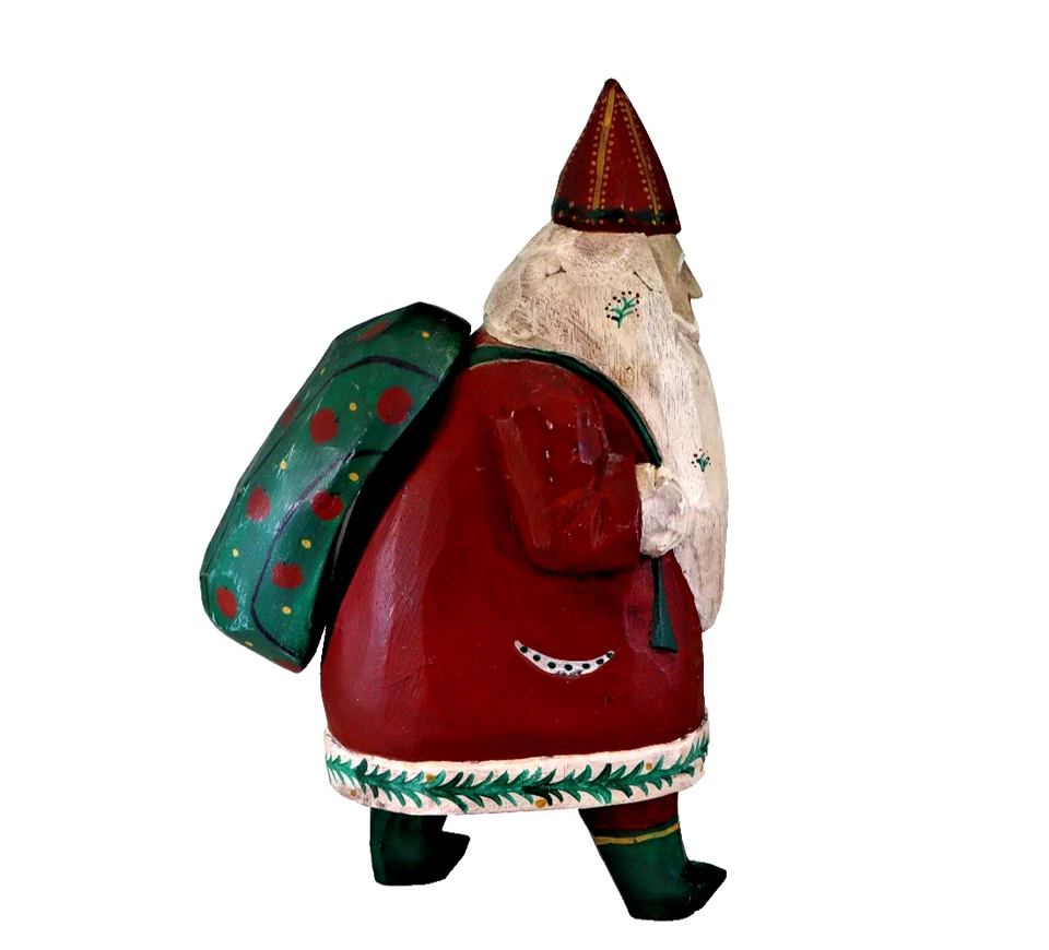 vtg L. Koosed hand carved wood folk art Santa 12" w/ bag artist signed primitive - Image 2 of 4