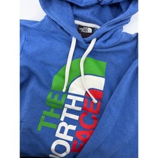 The North Face Womens Blue Heather Multi Color Logo Fleece Hoodie Medium